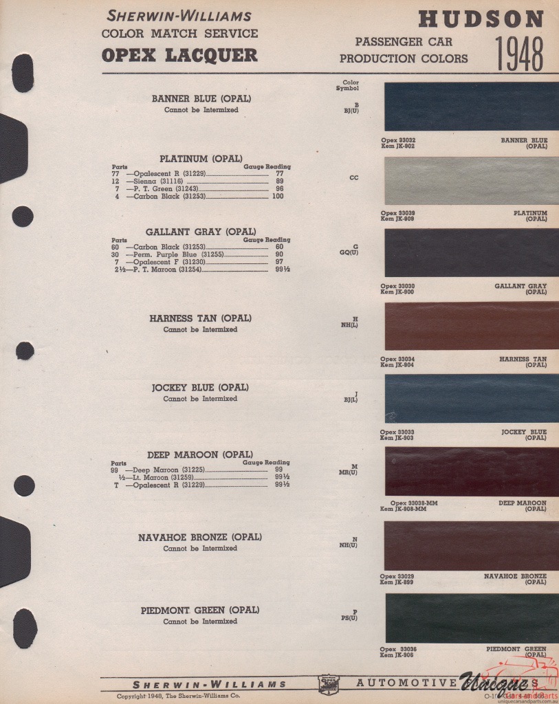 1948 AMC Hudson Williams 1 Paint Charts
